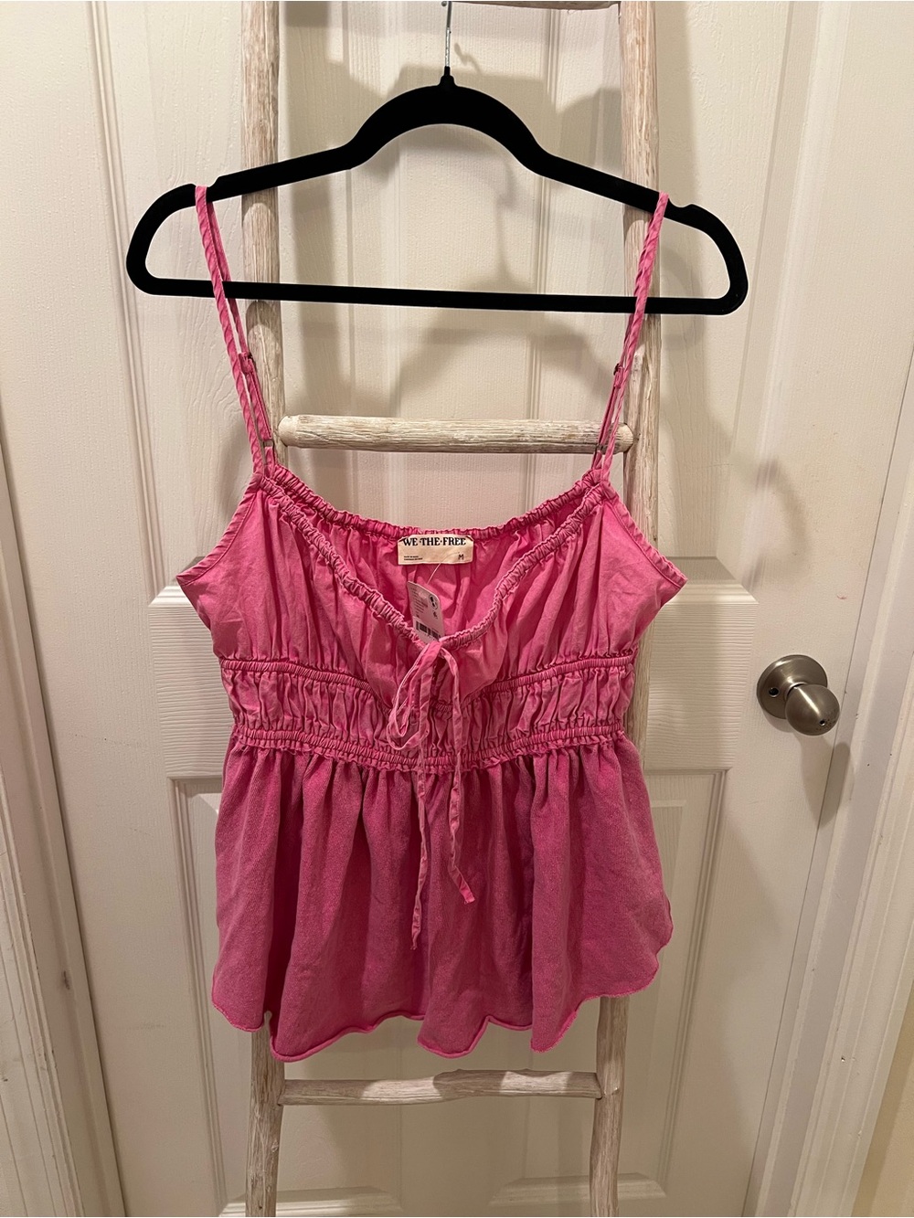 We The Free Hot Pink Smocked Peplum Cami with Tie